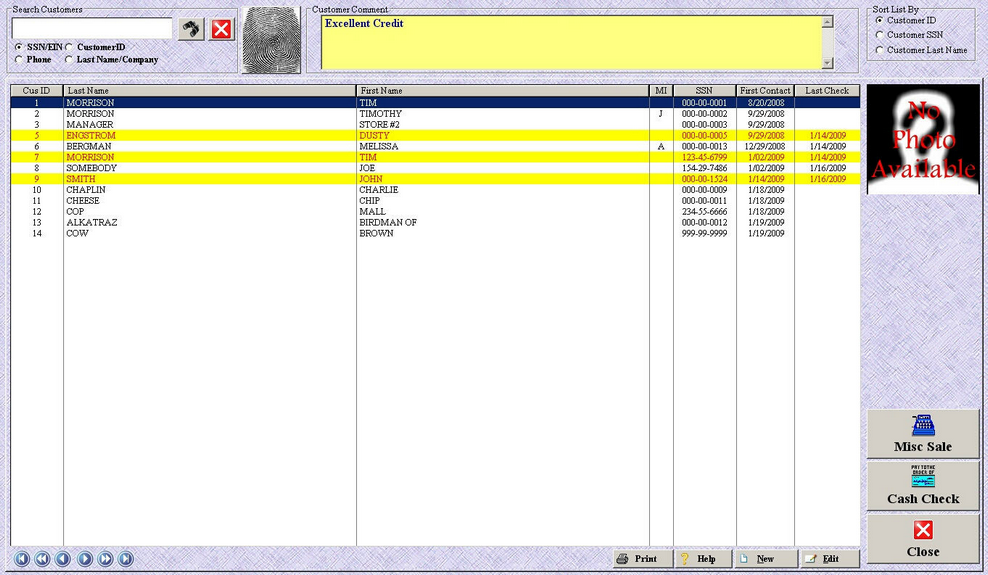 customer list main window